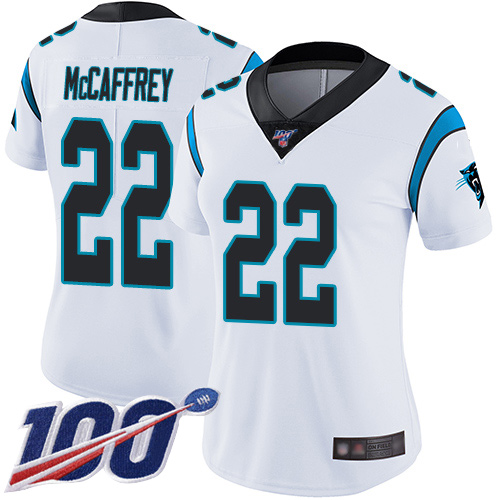 Carolina Panthers Limited White Women Christian McCaffrey Road Jersey NFL Football 22 100th Season Vapor Untouchable